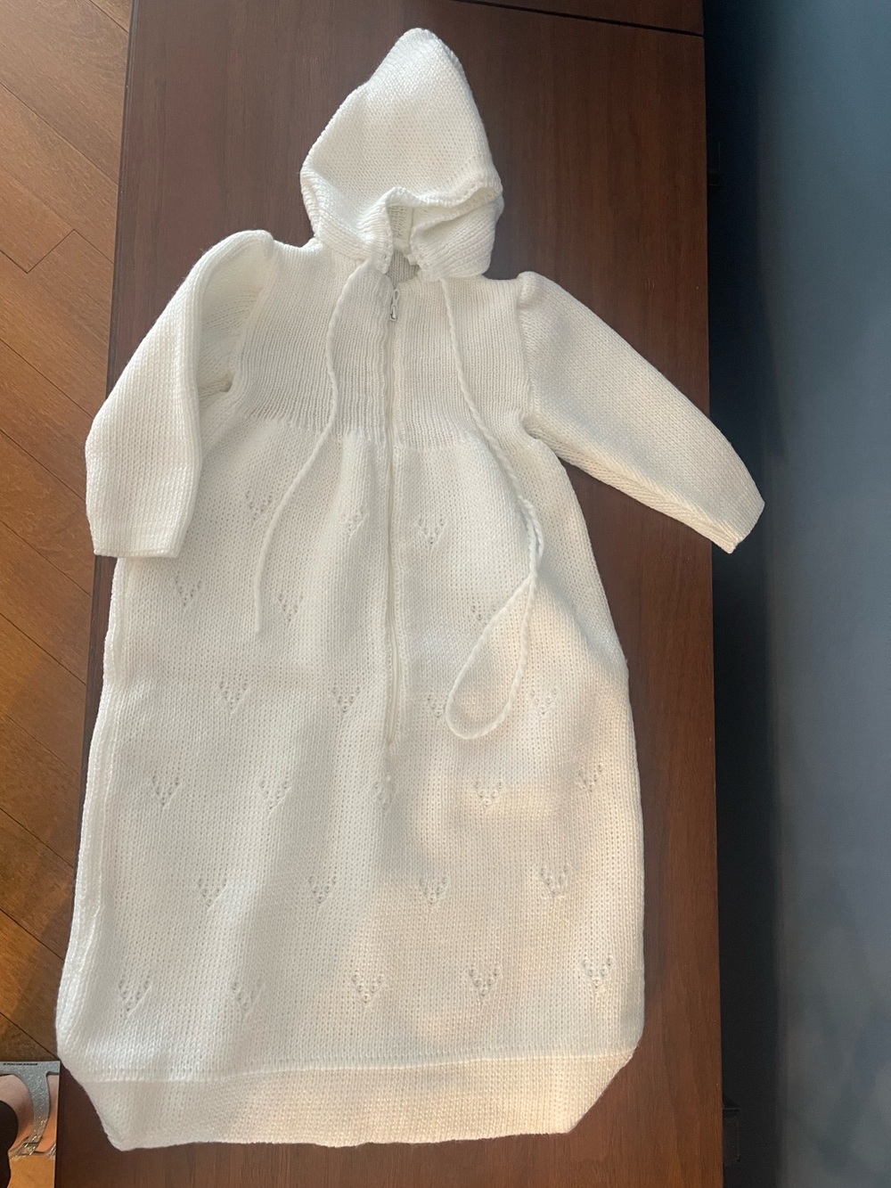 Cream Hooded Knit Sleep Sack for Babies - Zipper Front
